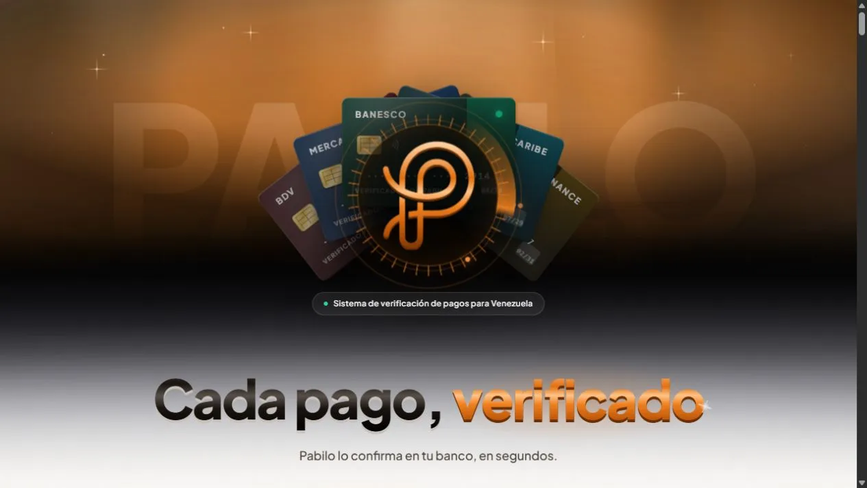 Página pública de Pabilo, sistema de verificación de pagos para Venezuela